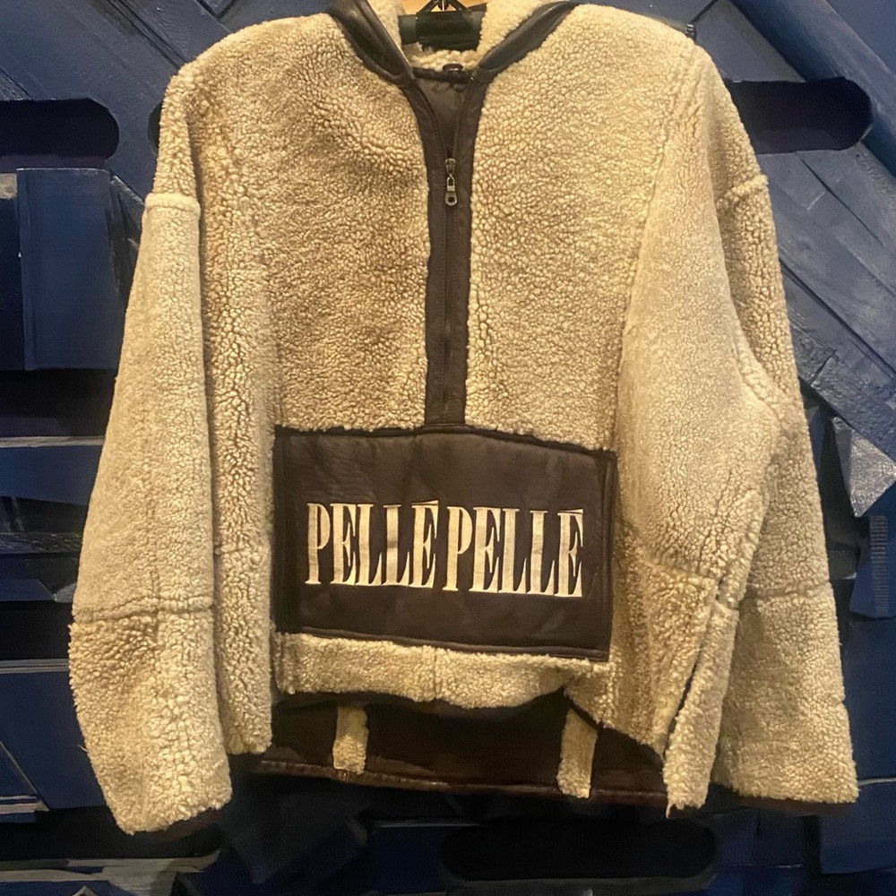 Vintage Marc Buchanan leather Pelle Pelle Cream Sherpa pullover Hoodie size M
